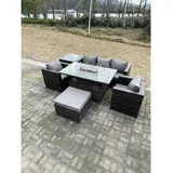 Outdoor Poly Rattan Gartenmöbel Gas Feuerstelle Esstisch Set Sessel Mit Hohe Seite Couchtisch Groß Foothocker Dunkelgrau Gemischt - Fimous