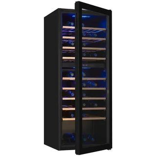 Exquisit Weinkühlschrank 2 Zonen, Platz für 78 Flaschen, 194 Liter, Umluftventilator, 9 Holzablagen, Digitale Temperaturanzeige, WS2-78-GTE-160G schwarz