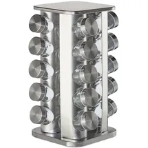 Relaxdays Gewürzkarussell mit 20 Gewürzgläsern, 360° drehbar, Edelstahl, Glas, Gewürzregal Hxd 34 x 19 cm, eckig, Silber