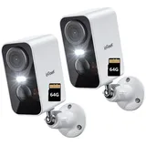 ieGeek Überwachungskamera 3MP Überwachungskamera Außen/InnenAkku (Aussen, Außen/Innen, Außenbereich, drinnen, 2K Kamera Überwachung Kabellos WLAN Aussen IP Kamera Outdoor, 2-tlg., mit PIR Bewegungsmelder 2-Wege-Audio Farbige Nachtsicht Wasserdicht, Cloud/Memory Card Storage Alex 2,4 GHz)