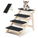 Jaxguom Haustierrampe 2-in-1 aus Holz Klappbare Hundetreppe 4 Stufen 65cm