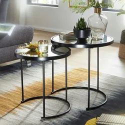 Kadima Design Edles Beistelltisch Set mit Glasplatten, modernes Design, schwarzer Farbton, 50x50,5x50 cm und 42x45,5x42 cm