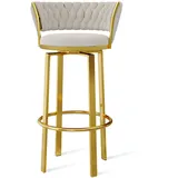 TBSZCM Barhocker in Thekenhöhe mit Rückenlehne und Fußstütze, 25,6 Zoll hoch, moderner, samtgepolsterter Hocker mit goldenem Metallrahmen, Stühle für Kücheninsel, Bar, Pub, Weiß Run Forward
