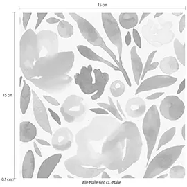 Queence Fliesenaufkleber Blumen 12er Set 15 cm x 15 cm