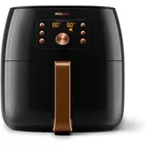 Philips Airfryer XXL mit Rapid Air Technologie - Heißluftfritteuse mit 7,3L Kapazität, 90% weniger Fett, Smart Sensing für Perfekte Ergebnisse, QuickClean, Rezept-App, Schwarz/Kupfer (HD9867/90)