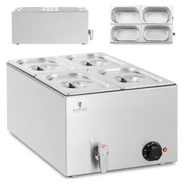 Royal Catering Bain Marie Warmhaltebehälter Speisenwärmer Ablasshahn 600 W 4 GN 1/4