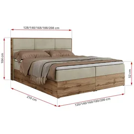 MKS Meble MKS Boxbett, Beige, Textil, 2-Sitzer, H3, 7-Zonen, Rechteckig, 180x200 cm, Schlafzimmer, Betten, Boxspringbetten
