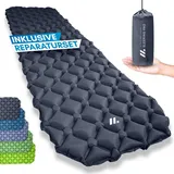 NORDMUT NORDMUT® Isomatte Ultraleicht [mit Reparaturset] – Aufblasbare Luftmatratze Camping kleines Packmaß – Camping Matratze Wetterfest für O... - Dunkelgrau