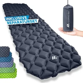 NORDMUT NORDMUT® Isomatte Ultraleicht [mit Reparaturset] – Aufblasbare Luftmatratze Camping kleines Packmaß – Camping Matratze Wetterfest für O... - Dunkelgrau