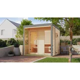 Karibu Saunahaus Außensauna Gartensauna ARES 2 unbehandelt Ofen 9kW  externe Strg easy 38mm Wände 237x276x232 cm Metallfarbe: graualuminium