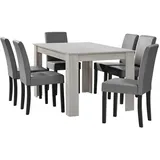 [en.casa] Esstisch Eiche weiß hellgrau Kunstleder gepolstert 140x90 cm Esszimmer - Grau