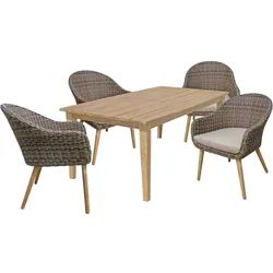 5 teilig Tisch Gruppe Akazie Alu Sitzgruppe Veranda Terrasse Geflecht Garten Hof