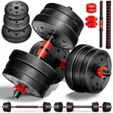 RE:SPORT 2 in 1 Hanteln Set 20 kg | Hantelset verstellbar | Kurzhantel & Langhantel | Sternverschlüsse & Verbindungsrohr