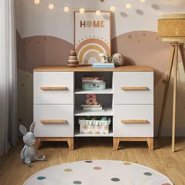 VitaliSpa Wickelkommode Malia, Weiß/artisan, 133 x 98 cm XL mit 4 Schubladen,