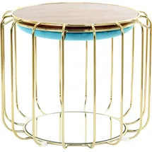 Kayoom Beistelltisch KAYOOM "Pouf Comfortable 110, abnehmbares und wendbares Oberteil", blau (türkis, gold, gold), B:50cm H:45cm T:50cm, Eisen, MDF, Samtbezug, Schaumstoff, Spiegel, Tische, Beistelltisch, praktisch umzuwandeln in Tisch oder Hocker, mit 