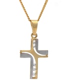 HOPLO Kreuzanhänger Anhänger Kreuz mit Zirkonia mit Kette 1,1 mm 585 Gold 42 cm, Made in Germany 42 cm