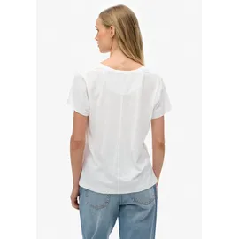 Superdry T-Shirt "STUDIOS SLUB EMB VEE TEE", Damen, Gr. M, optic, Single Jersey, Obermaterial: 100% Seide, unifarben, regular fit normal, V-Ausschnitt, Shirts T-Shirt, Baumwollmischung, relaxed fit