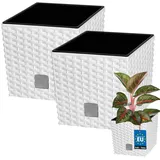 KOTARBAU® 2er Set Blumentöpfe 6,8 L Höhe: 20 cm Weiß Pflanzentopf aus Kunststoff Übertopf mit Innentopf Blumentopf Set wie Rattan Pflanzentopf Innen Außen