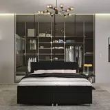 INNOCENT® - P4 | Boxspringbett 90x200 in Schwarz Kunstleder | 7-Zonen & 3D-Air 6cm | Bonell-Federkernmatratze | H2 Härtegrad | Boxbett für Hotels | HB00