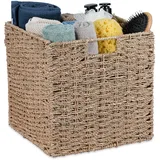 Relaxdays Aufbewahrungskorb Seegras, geflochtener Regalkorb, Ordnungskorb, Bad, HBT: 30 x 30 x 30 cm, Flechtkorb, Natur