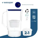 Wessper 2,8 l Wasserfilterkrug mit LED-Zähler Kompatibel mit Brita Maxtra | Set aus 3 Wasserfilterkrug + Wasserfilterkartusche - Blau - Blau