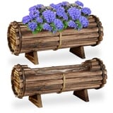 Relaxdays Blumenkasten Holz, 2er Set & braun,