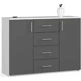 Akord Kommode K45 110 cm 2 Türen 4 Schubladen 4 Ebenen Front Graphitgrau B110 x H80 x T35 cm | Weiß/Dunkelgrau