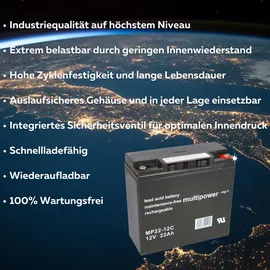 Multipower MP22-12C 12V 22Ah zyklenfest M6 Innengewinde