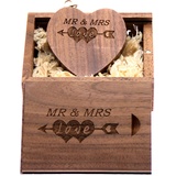 LXSINO 64 GB Holz USB-Stick mit Lasergravur Mr & Mrs Design - 64 GB Herzform aus Holz USB-Flash-Laufwerk USB-Stick USB-Stick mit Box für Hochzeit