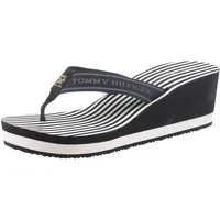 Dianette TOMMY HILFIGER "TH STRIPES WEDGE BEACH SANDAL", Damen, Gr. 36, blau (dunkelblau), Textil, modisch, Schuhe, Zehentrenner, Sommerschuh mit gestreifter Innensohle