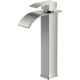 FORIOUS Wasserhahn Bad,Wasserfall Waschtischarmatur Einhandmischer Armatur Waschbecken mit Auslauf Höhe 220 MM,Wassersparend, Energiesparend,Brushed Nickel