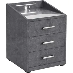 Nachtkonsole ED EXCITING DESIGN "Moon", grau (anthrazit, salvador 15 anthrazit), B:47cm H:61cm T:46cm, Sideboards, mit LED-Beleuchtung und USB-Anschluss & USB-C-Anschluss