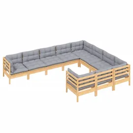 vidaXL Garten-Lounge-Set 10-tlg. grau Kiefernholz