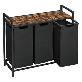 VASAGLE Wäschekorb 3 Fächer, aus Oxford-Gewebe, 92,5 x 72 cm, 3×38 l