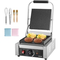 Vevor kommerzieller Panini-Grill Kontaktgrill 1800 W für Sandwiches Steak Bacon Hamburger, Sandwichmaker Pressgrill aus Edelstahl mit Griff & Temperaturregelung & 22 x 23 cm Heizplatte, Paninipresse