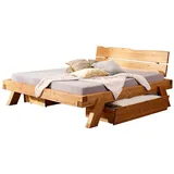 Lomadox Schlafzimmer-Set BRANTFORD-69, (Spar-Set, 3-tlg., Bettgestell Bettschubkästen), Liegefläche 180x200, Holzkopfteil, Kiefer massiv eichefarben geölt braun 198 cm x 88 cm x 222 cm