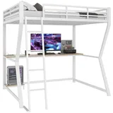 ANYSUN Hochbett Hochbett, Jugendmöbel, LED, Schreibtisch (Set) Computerkonsolenablage, Schreibtisch, Steckdose+USB, Geländer