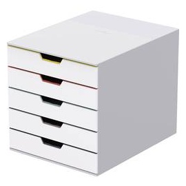 Durable Schubladenbox VARICOLOR® weiß mit bunten Farblinien 762527 DIN C4 mit 5 Schubladen
