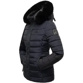 Navahoo Damen warme Winter Steppjacke mit abnehmbarer Kunstfell-Kapuze Milianaa Navy Gr. S - S