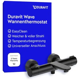 Duravit Wave Wannenarmatur Aufputz für 2 Verbraucher mit Umstellventil, Wannenthermostat mit Keramikmischsystem, Schwarz Matt