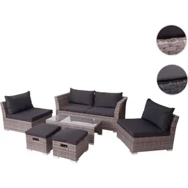 Mendler Poly-Rattan Garnitur HWC-J36, Balkon-/Garten-/Lounge-Set Sitzgruppe Sofa grau, Kissen schwarz