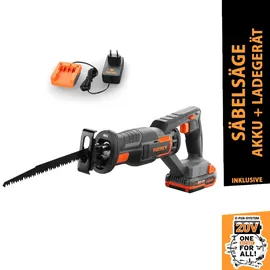 FUXTEC 20V Akku Säbelsäge FX-E1SS20 SET mit 1 x Akku 2Ah, 1 x Ladegerät 1A