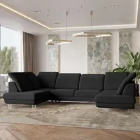 masseno WOHNLANDSCHAFT TERAMO Schwarz, Velours-Stoff mit Schlaffunktion