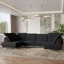 masseno WOHNLANDSCHAFT TERAMO Schwarz, Velours-Stoff mit Schlaffunktion