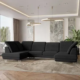 masseno WOHNLANDSCHAFT TERAMO Schwarz, Velours-Stoff mit Schlaffunktion
