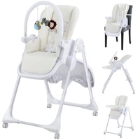 Ezebaby Hochstuhl Baby mit Liegefunktion, 4 in1 Kinderhochstuhl inkl. Spielbügel, 7 höhenverstellbar Kinderstuhl, mit Sitzerhöhung/Booster (Beige)