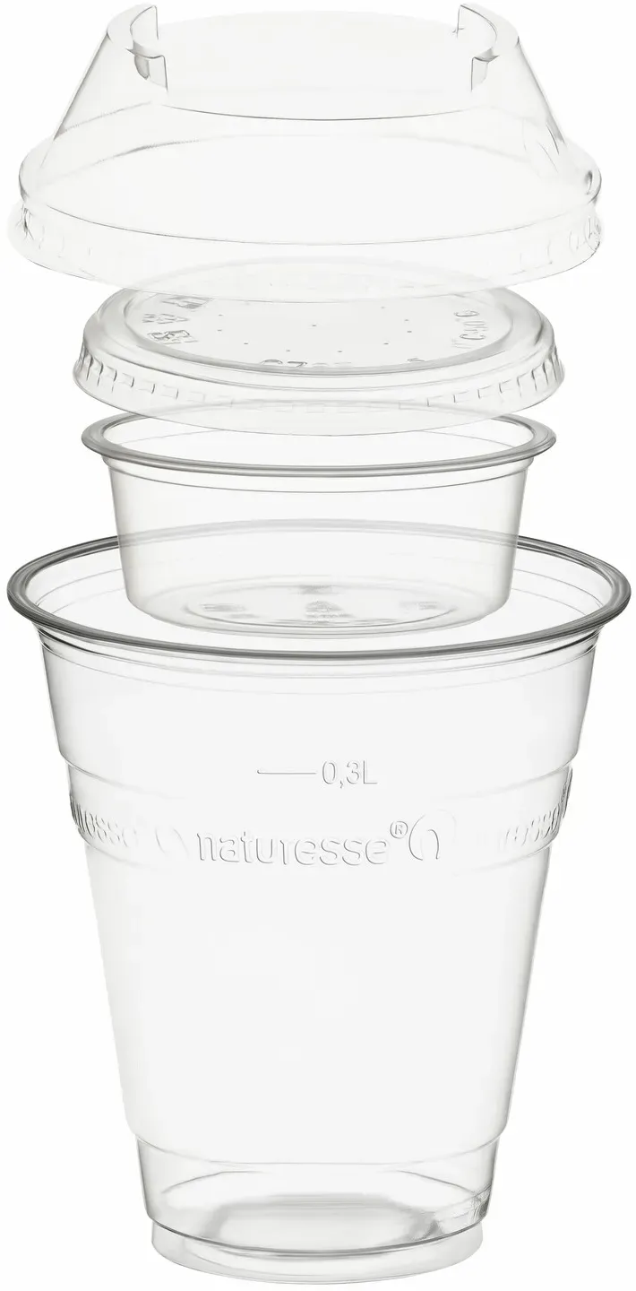 BIO Trinkbecher 300ml + Domdeckel+ 60ml Einsatzbecher stapelbar PLA, 100 Stk.