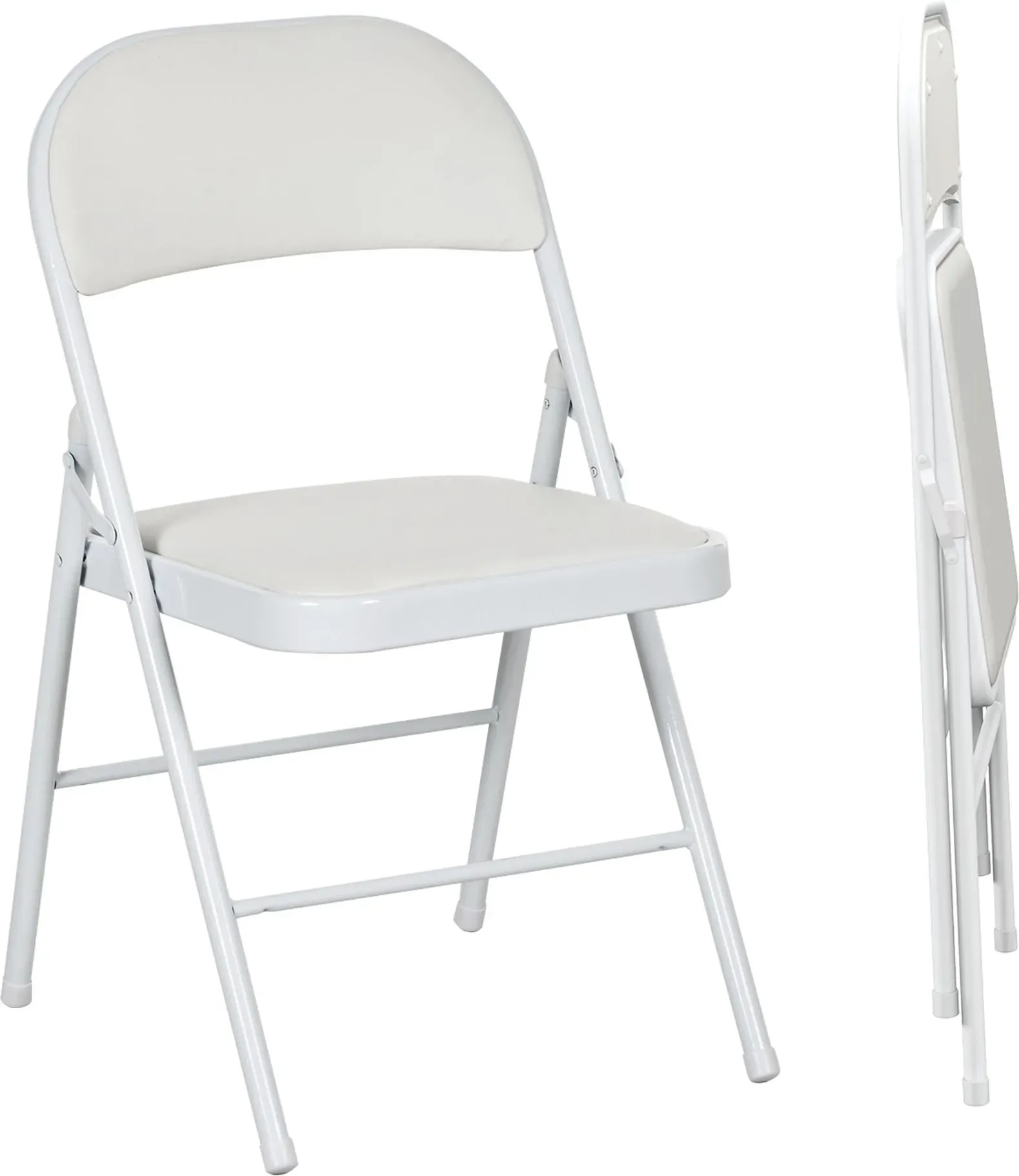 HOMCOM Klappstuhl Campingstuhl mit Gepolsteter Rückenlehne, Klappbar Bürostuhl mit Stahlrahmen, Küchenstuhl mit Polster bis 120 kg belastbar für Gäste, Büro, Camping, Weiß   Aosom
