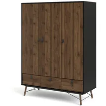 VCM ebuy24 Kleiderschrank 3 Türen, 3 Schubladen mattschwarz, Walnuss Dekor.