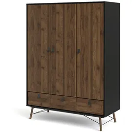 VCM ebuy24 Kleiderschrank 3 Türen, 3 Schubladen mattschwarz, Walnuss Dekor.
